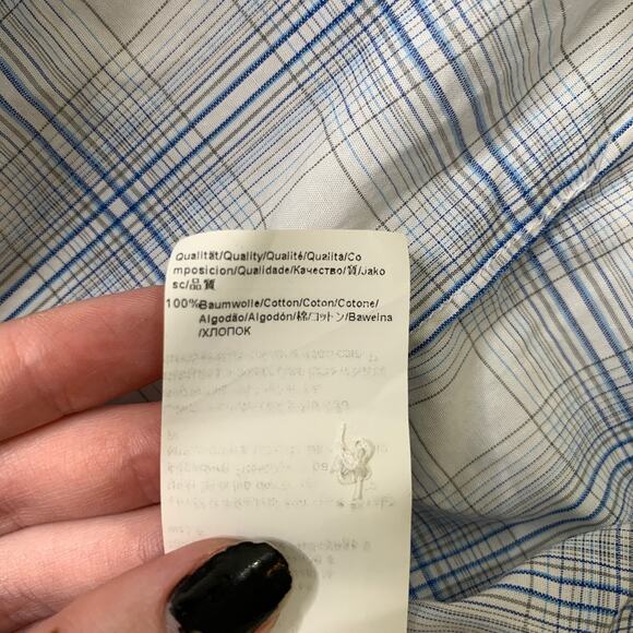 Hugo Boss Shirt Mens L Large Blue White SLIM Fit Plaid Button Down Cotton Dress - Picture 5 of 8